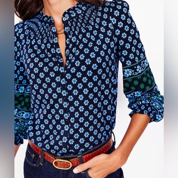 Boden Size 0 Blue Fay Smocked Jersey Shirt - Picture 4 of 9